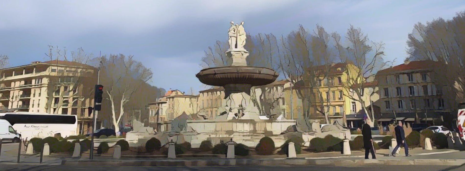 Image de la fontaine de la rotonde Ă Aix en Provence. Non loin du magasin Neo Mobile