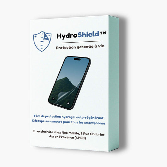 Protection d'écran en film hydrogel garantie à vie HydroShield en vente uniquement chez Neo Mobile