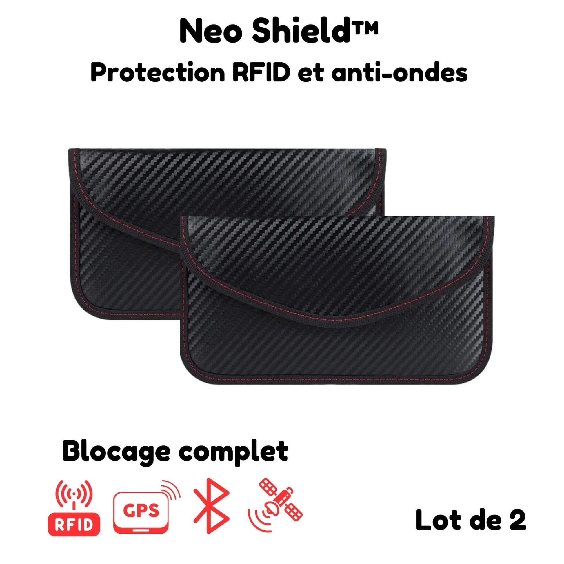 Acheter le lot de 2 pochettes Neo Shield™ anti-ondes et anti-RFID pour smartphone
